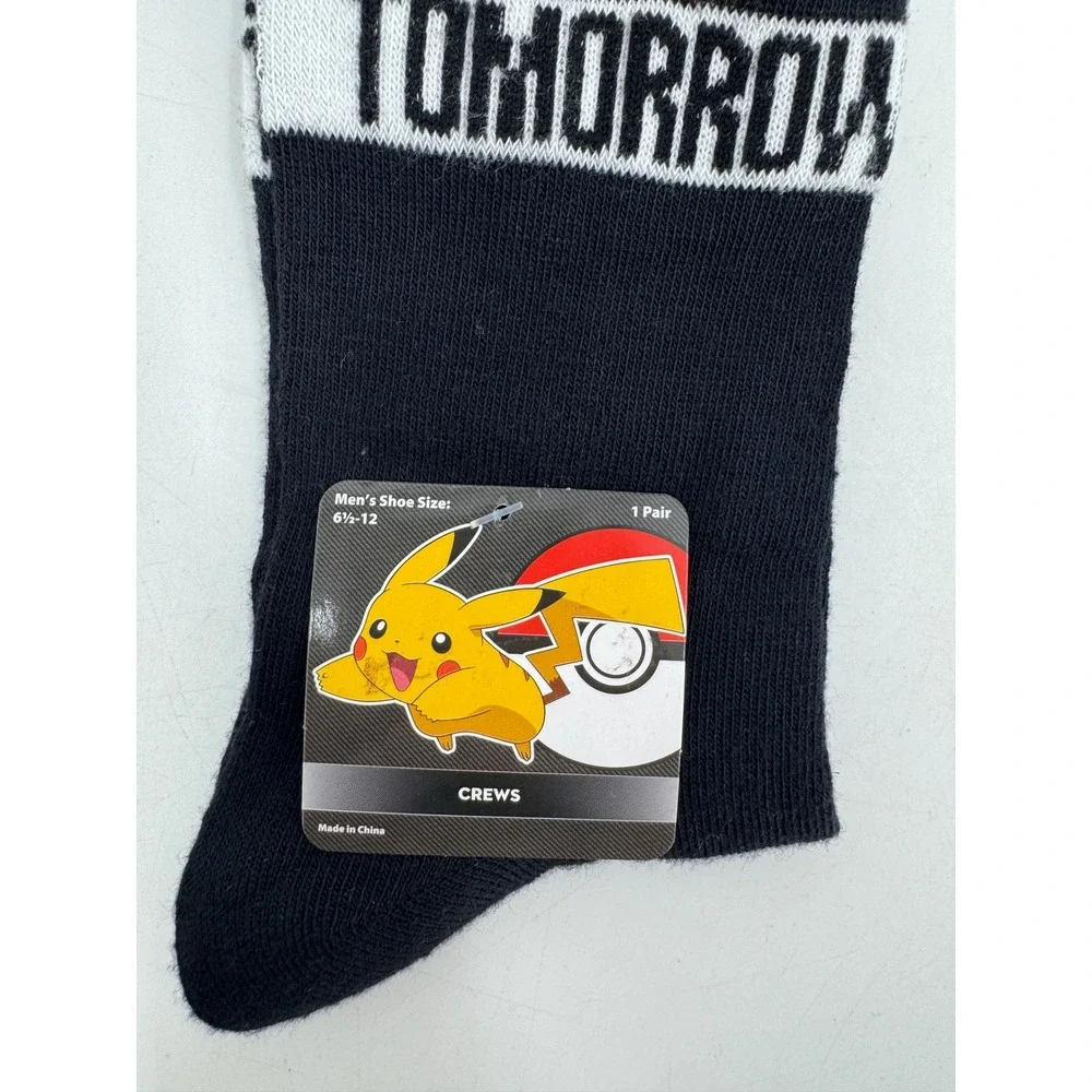 Pokemon Snorlax Do It Tomorrow Crew Socks Mens Shoe Size 6.5-12 Black‎ White